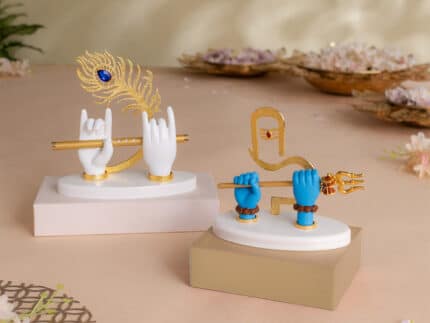 Lord Krishna's Divine Hands Idol - Gold Plated (7 Inch) with Shivji Divine Hands Idol For Car Dashboard - Gold Plated (5 Inch) - Combo