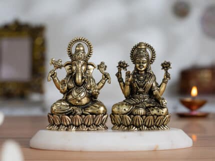 Brass Lakshmi Ganesh Murti On Lotus (3 Inch)