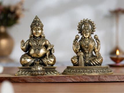 Brass Maa Lakshmi & Kuber Statue Pair (4 Inch)