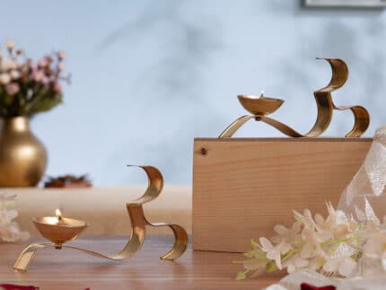 OM ૐ Brass Oil Lamp Diya with Handle - Set of 2 (3 Inch)