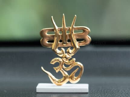 Trishul & OM for Car Dashboard - Gold Plated (2.5 Inch)