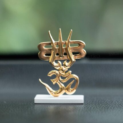 Trishul & OM for Car Dashboard - Gold Plated (2.5 Inch)