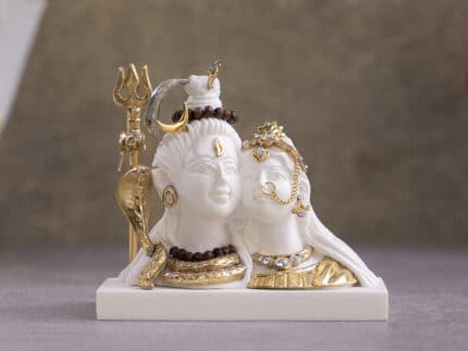 Exquisite White & Gold Shiv Parvati Idol