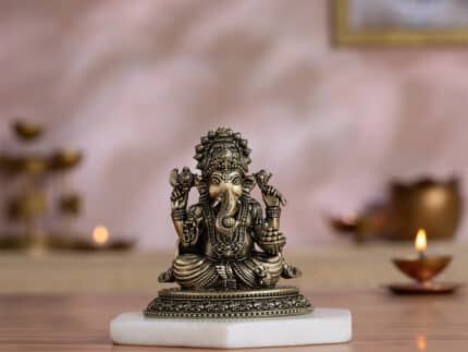 Svastika Brass Sitting Ganesha Murti (4 Inch)