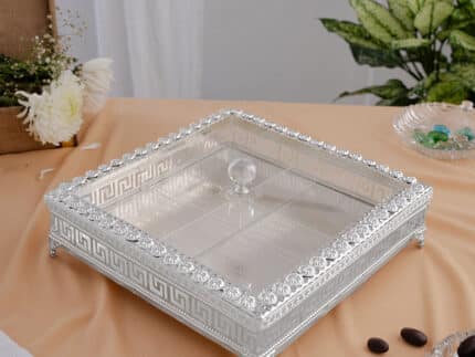 Sqaure Dry Fruit Box With Transparent Lid - German Silver (12 Inch)