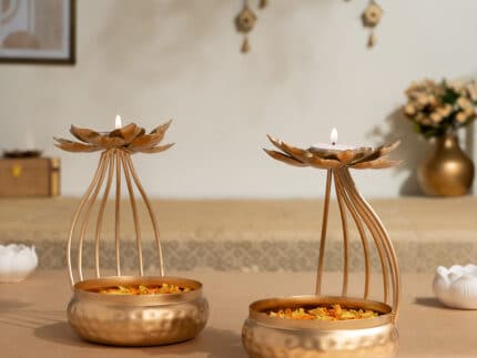 Urli Bowl with Flower Candle Holder (Set of 2)