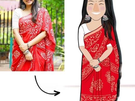 Custom Cartoon Wooden Caricature | Personalized Saree Lady Acrylic Standee Gift