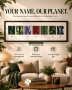 Personalised name satellite wall art A3 horizontal size