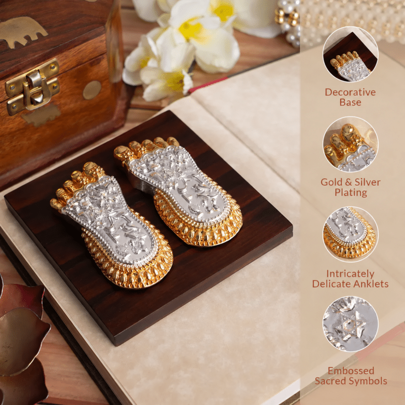 Lakshmi Charan Paduka with gold plated anklets - pooja room decor