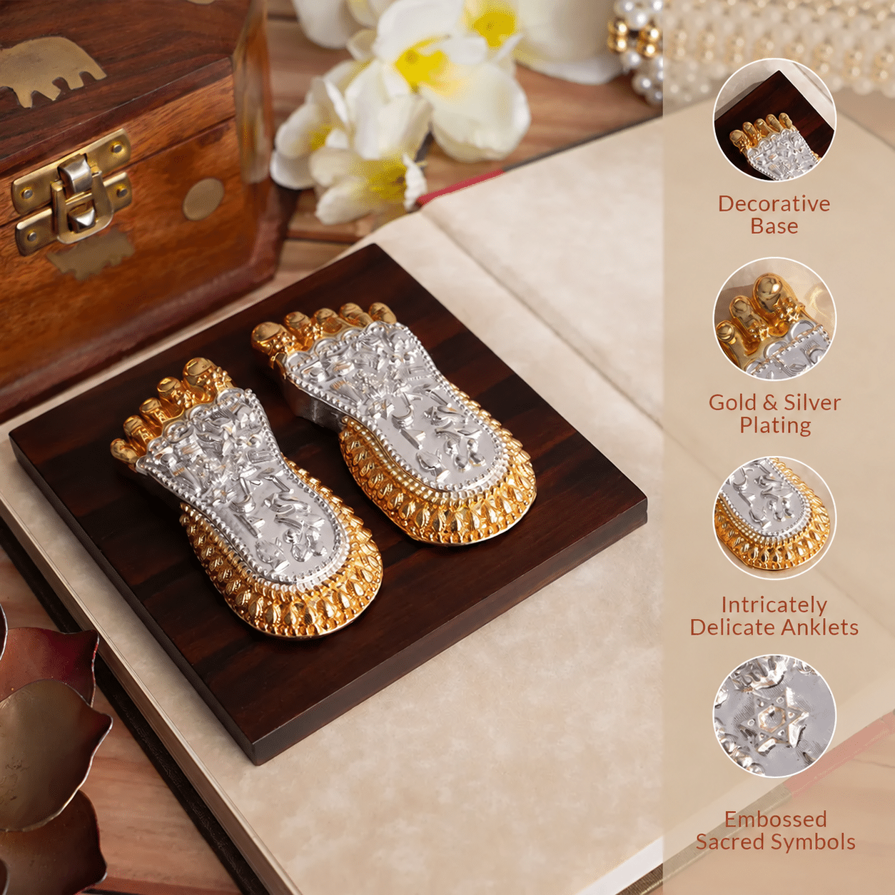 Lakshmi Charan Paduka with gold plated anklets - pooja room decor