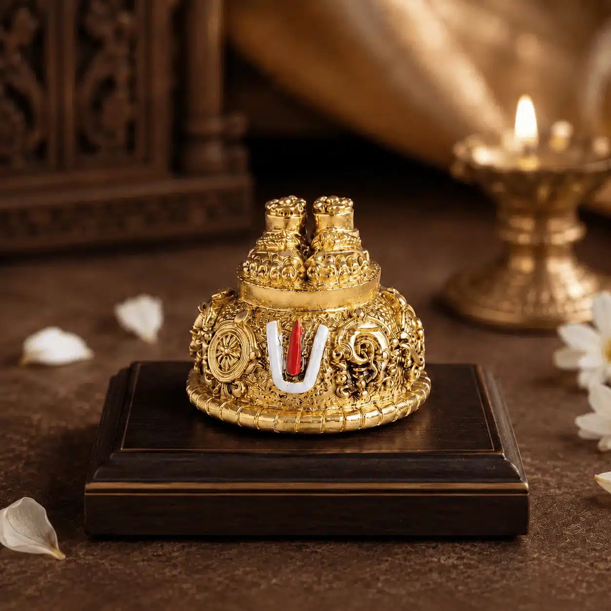 Tirupati Balaji Charan idol with Shankh Chakra Namam – 24K gold plated