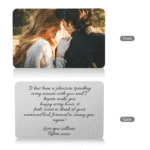 Couple photo wallet card with engraved message on the back