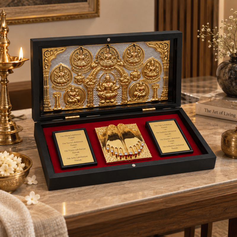 Ashta Lakshmi 24K gold plated frame with Charan Paduka