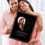 Custom photo star map frame with heart-shaped photo and acrylic glass