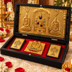 Balaji pocket temple 24K gold on ivory brocade