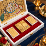 Gold plated Radha Krishna idol temple box