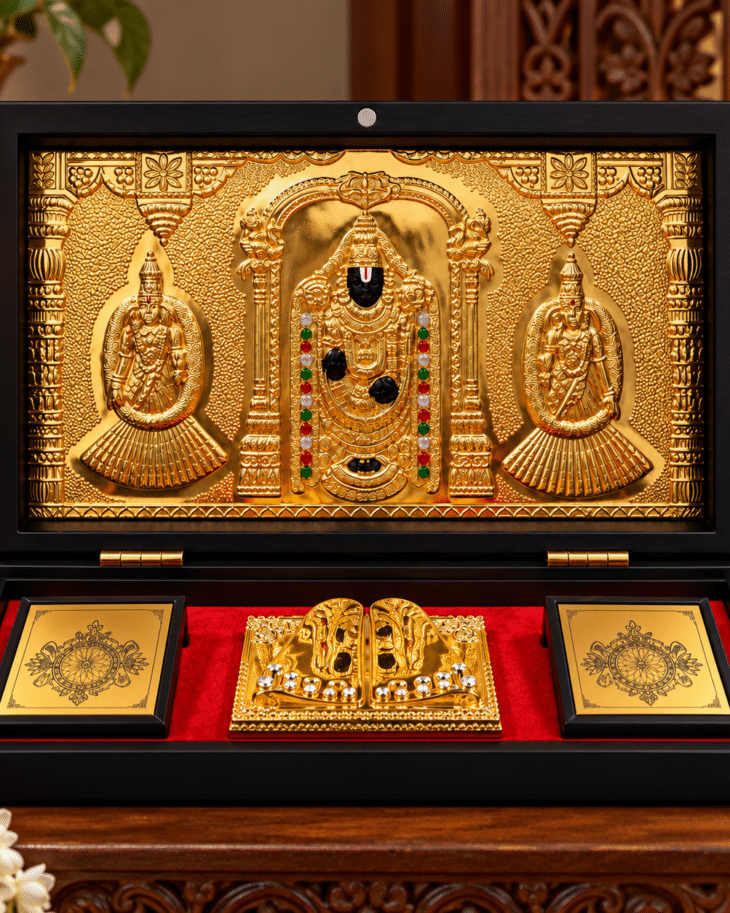 Balaji Pocket Temple 24K gold plated with charan paduka