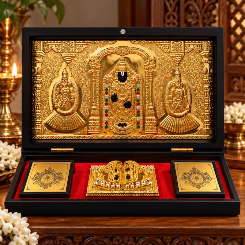 Balaji Pocket Temple 24K gold plated with charan paduka