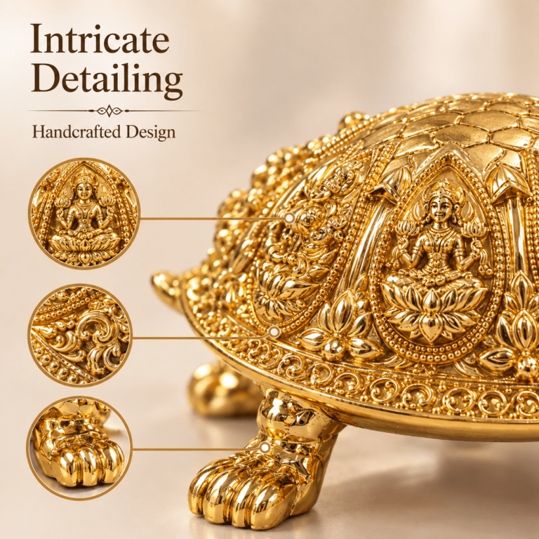 Design details of the gold plated Lakshmi tortoise