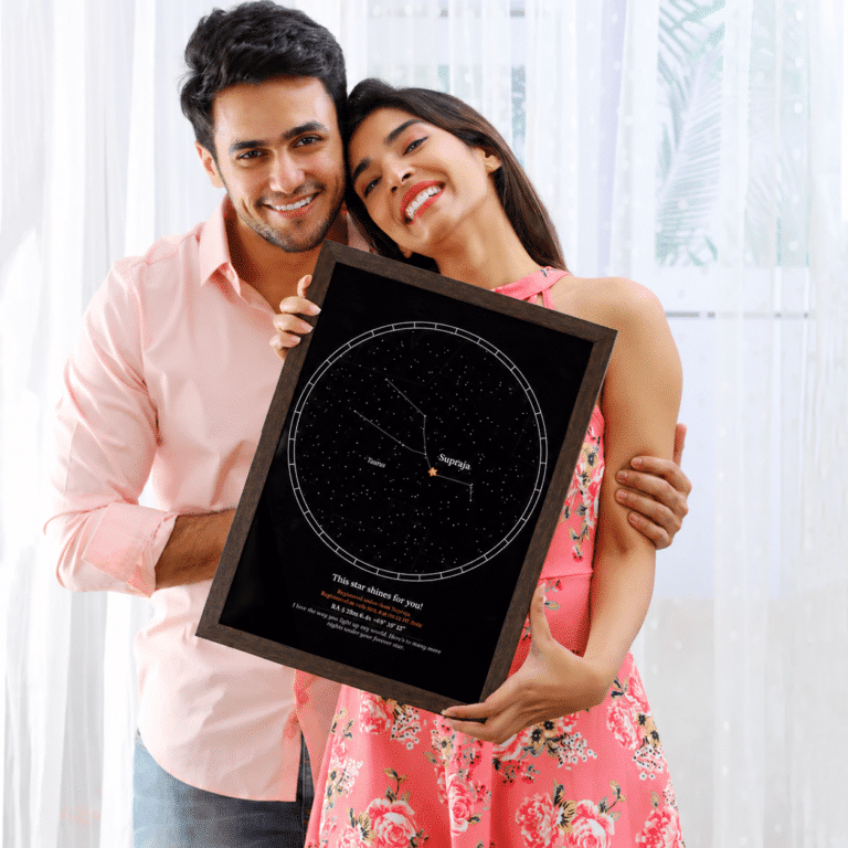 Custom star map frame with acrylic glass – personalised night sky gift for couples