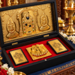 Balaji pocket temple open showing charan paduka and chakra