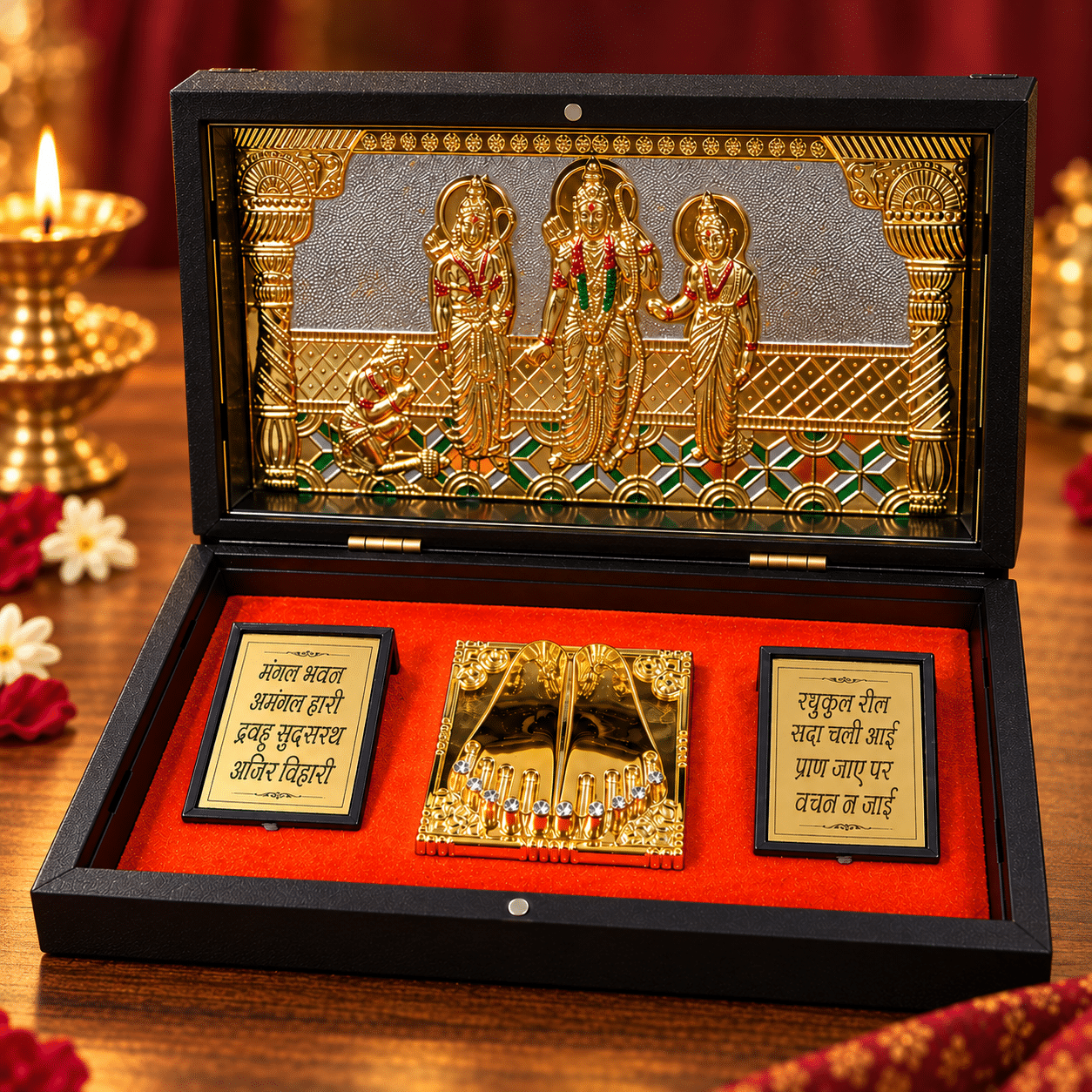 Ram Darbar pocket temple gold plated front view