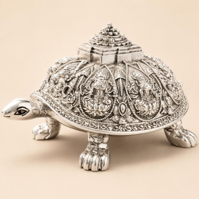 Silver Vastu tortoise idol, front view